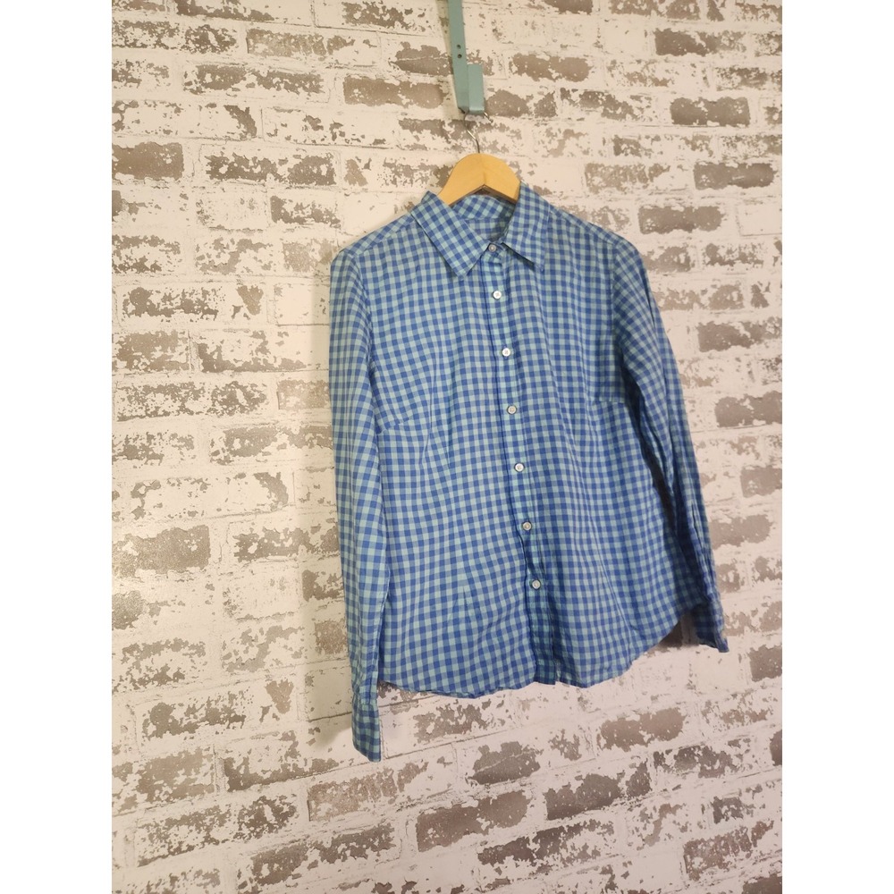 J. McLaughlin Blue Gingham Check Button Down Shirt Cotton‎ Preppy Size 8 - Picture 2 of 15